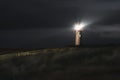 Lighthouse at night on Sylt island, at North sea, on dunes