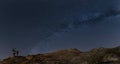 Night landscape with milky way and sheep mouflon ovis near small town Aytos during spring Stars over Bulgaria Europe Black sea