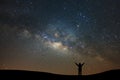 Night landscape with milky way and silhouette of high mountain, Starry sky with stars. Beautiful universe. Space background