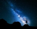 Night landscape with Milky Way and silhouette of a man Royalty Free Stock Photo