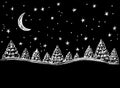 Night landscape with the moon and stars in the sky and Christmas trees on the ground Royalty Free Stock Photo