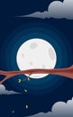 Night landscape with moon, tree background illustration design. Royalty Free Stock Photo