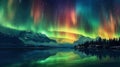 night landscape over lake with northern lights Royalty Free Stock Photo