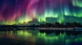 night landscape over lake with northern lights Royalty Free Stock Photo
