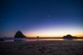 Night landscape of pacific ocean beach in USA, cliffs, and night stars. Beautiful sunset Royalty Free Stock Photo