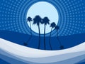 Night landscape with palm trees on the beach. Dots in the style of pop art. Vector Royalty Free Stock Photo