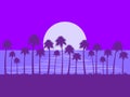 Night landscape with palm trees and moon. Glare on the water. Tropical landscape, beach vacation, romance. Vector Royalty Free Stock Photo