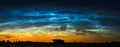 Night landscape with electric line and Noctilucent clouds at Lithuania