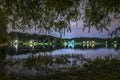 Night landscape in park with pond Royalty Free Stock Photo