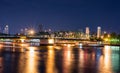 Night Landscape Phra Phuttha Yodfa Bridge Bangkok Thailand. Royalty Free Stock Photo