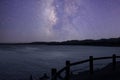 Night landscape, Red Sea and Sinai Mountains against the background of the night sky with stars and the Milky Way. Sinai peninsula Royalty Free Stock Photo