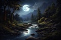 Night landscape river. Generate Ai Royalty Free Stock Photo