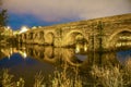 night landscape of the Roman bridge of Lugo over the Minho river Royalty Free Stock Photo