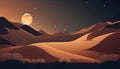 Night landscape with sand dunes, moon and stars. Vector illustration. Royalty Free Stock Photo