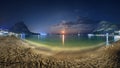 Night landscape at the seashore with lunar path. Seascape