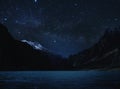 Night Landscape, Silhouette mountain with water on lake and sky full of star with milky way