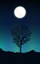 Night landscape with starry sky and full moon on a background of silhouettes tree Royalty Free Stock Photo