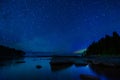 night landscape with a starry sky and Milky way with many bright stars. Astrophotography with constellations and Royalty Free Stock Photo