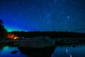 night landscape with a starry sky and the milky way with stars and constellations over the water Royalty Free Stock Photo