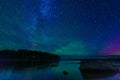 night landscape with a starry sky and the milky way with stars and constellations over the water Royalty Free Stock Photo