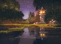 Night landscape with stone lantern