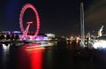 Night landscape of Thames river and the huge feeris wheel London Eye London city Royalty Free Stock Photo