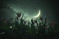 Night landscape with tulips meadow Royalty Free Stock Photo