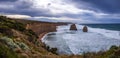 Silver rays of the moon light. Wide panorama at night Twelve Apostles Sea Rocks near Great Ocean Road, Port Campbell National Park Royalty Free Stock Photo