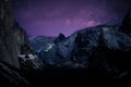 Night landscape view of mountain range with Milky Way galaxy at Yosemite National Park, California USA Royalty Free Stock Photo