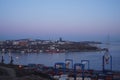 Night landscape with a view of the seaport Royalty Free Stock Photo