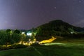 night landscape, village house under the stars at night Royalty Free Stock Photo