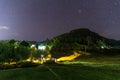 night landscape, village house under the stars at night Royalty Free Stock Photo