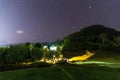 night landscape, village house under the stars at night Royalty Free Stock Photo