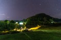 night landscape, village house under the stars at night Royalty Free Stock Photo