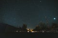 Night landscape, village house under the stars at night Royalty Free Stock Photo