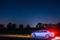 Night landscape with Volkswagen polo under the stars. Dobrush, B