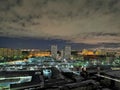 Night scape, white clouds, dark blue skyline, Krasnogorsk, Moscow, Russia