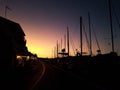 Night landscape with yachts, sea and rigging Royalty Free Stock Photo