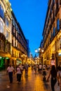 Night landscape of Zaragoza in the old town during the pandemic