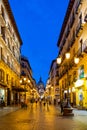 Night landscape of Zaragoza in the old town during the pandemic