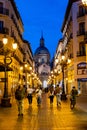 Night landscape of Zaragoza in the old town during the pandemic