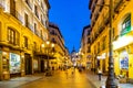 Night landscape of Zaragoza in the old town during the pandemic