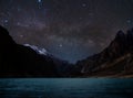 Night Landscape, Silhouette mountain with water on lake and sky full of star with milky way