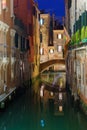Night lateral canal and bridge in Venice, Italy Royalty Free Stock Photo