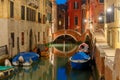 Night lateral canal and bridge in Venice, Italy Royalty Free Stock Photo