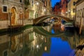 Night lateral canal and bridge in Venice, Italy Royalty Free Stock Photo