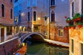 Night lateral canal and bridge in Venice, Italy