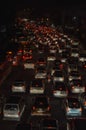 A night life view of polluted city, which is jammed because of huge traffic on road