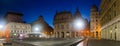 Night light of The Ferrari Square with fountain in Genoa of Italy