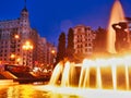 Night Light Reflections in Fountain, Plaza de Espana, Madrid, Spain Royalty Free Stock Photo